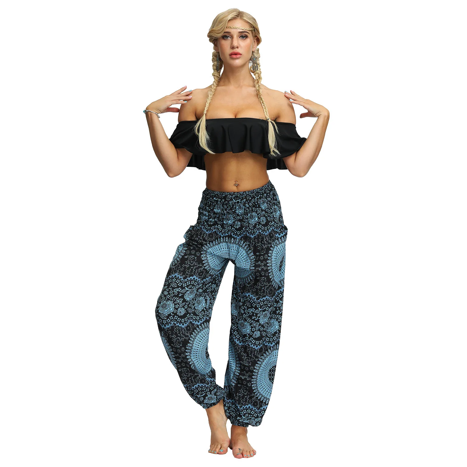 Women's Boho Pants High Waist Yoga Print Hippie Summer Beach Pants for Travel Vacation 2020 hot selling