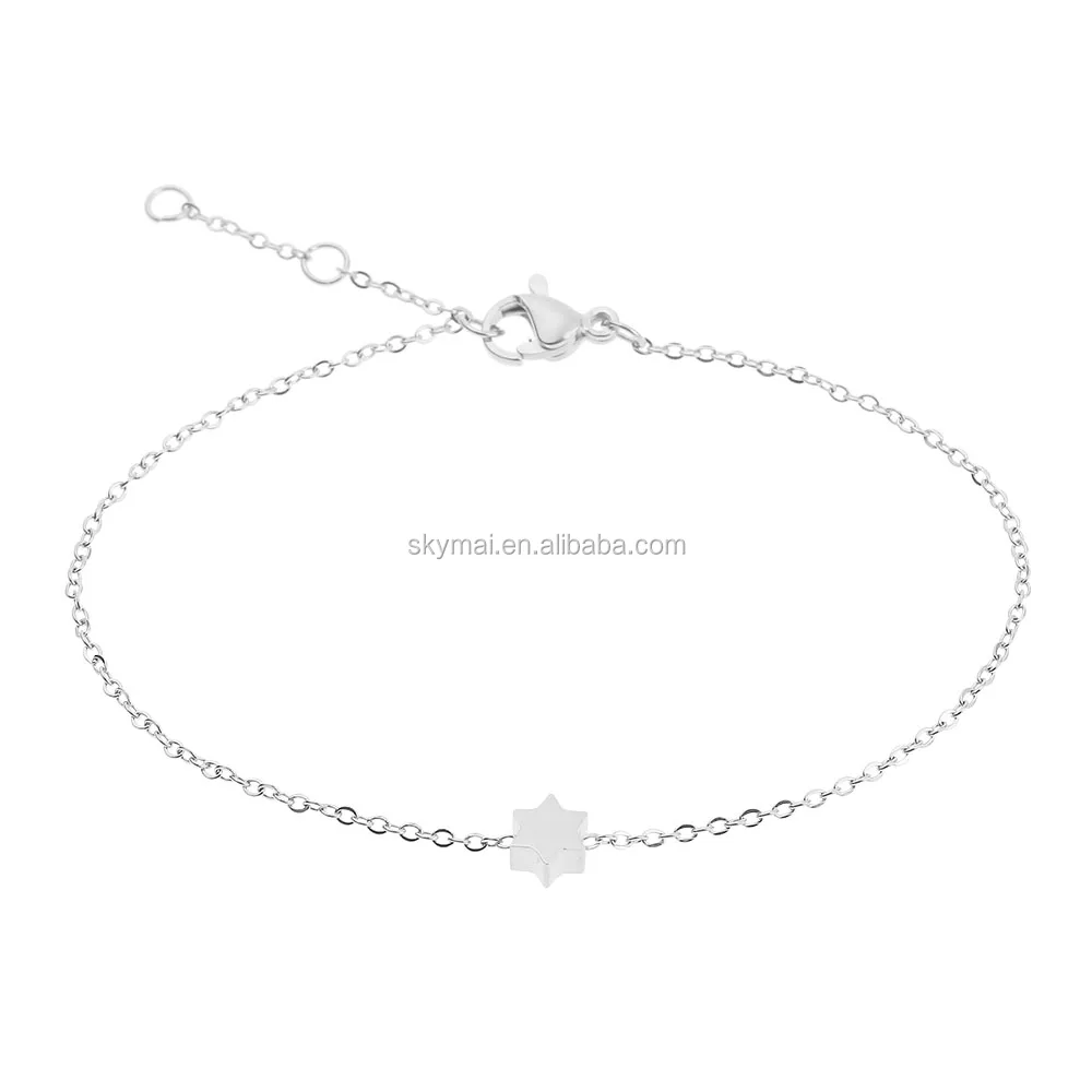 Simple stainless steel Hexagram make a wish card bracelet for girls charm bracelet