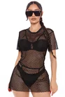 Popular women sexy one-piece dress mesh hollowed out see-through dress