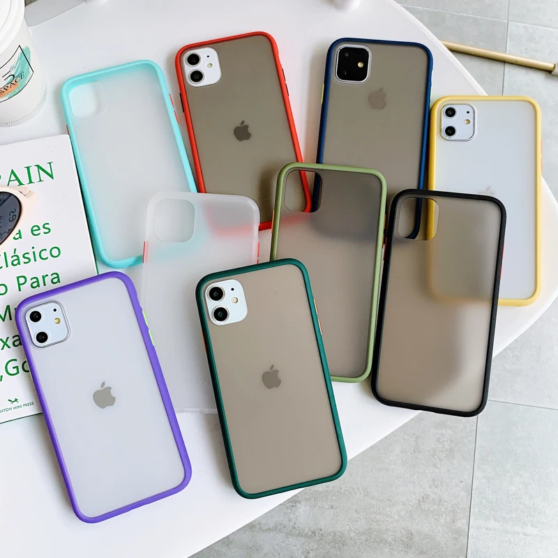 New Frosted Matte PC Translucent Color Button Matte Skin Shockproof TPU Phone Case For iPhone SE 11 Pro Max XS XR 6s 7s 8s Plus