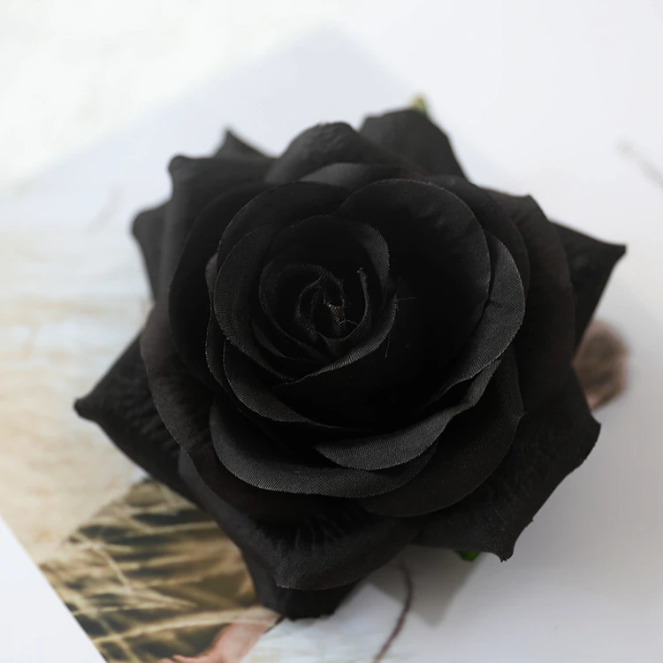 QSLH V830 Искусственный Черный цветок розы шелк 7 головок Черная роза букет