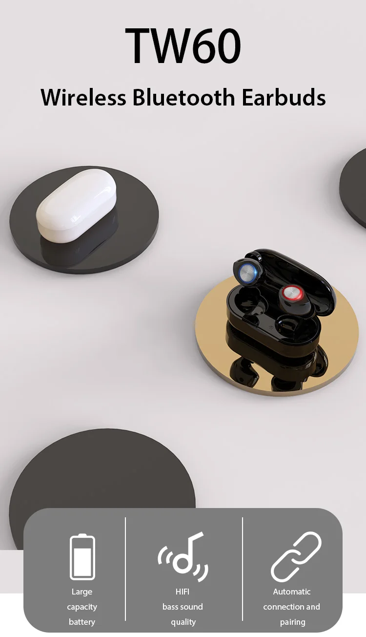 Wireless Earbuds Tw60 Headphone Earphone Wireless Stereo Earphone Wireless Headset BJBJ - ANKUX.COM