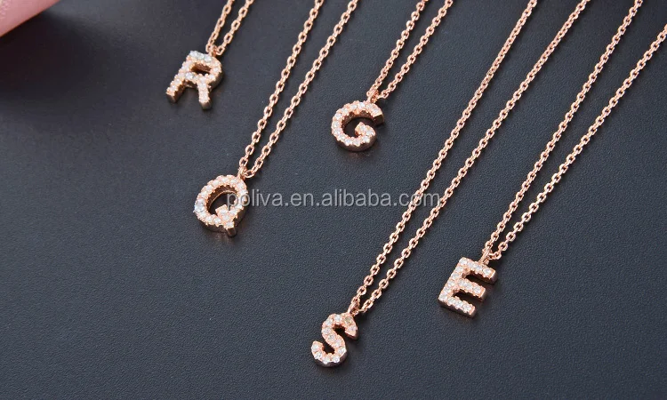 POLIVA Gold Plated 925 Sterling Silver Name Necklace Personalised Sideways Letter Necklaces Dainty Women Initial Necklace