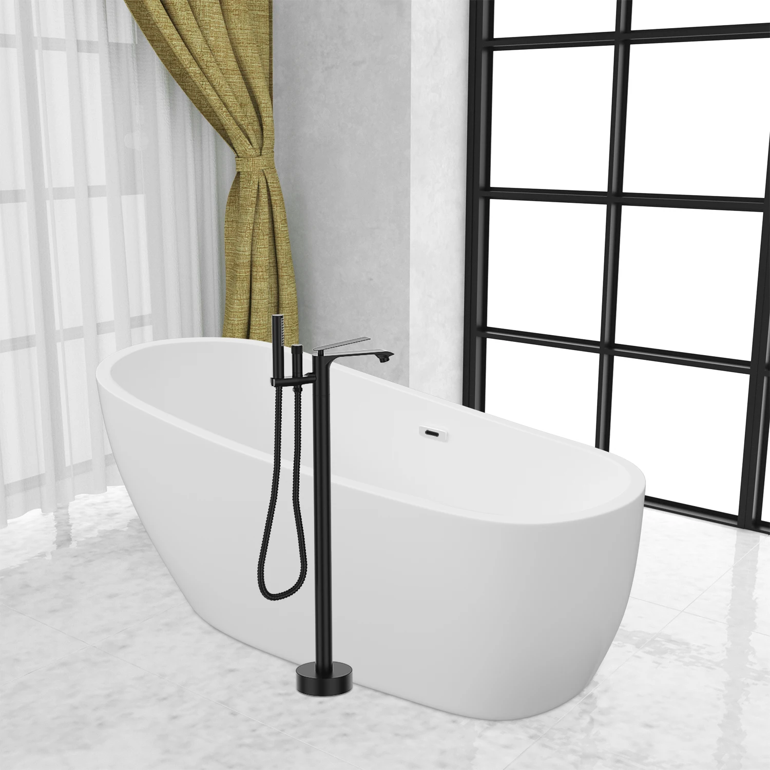 Single Handle Floor Mounted Clawfoot Tub Faucet Matte black Good Quality Bathroom Floor Mount Free Standing Bath Tub  Faucet