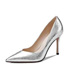 2019 High Heel Women's Pumps Silver Genuine Leather x19-c140 Ladies Wedding Bride Shoes Heels for women