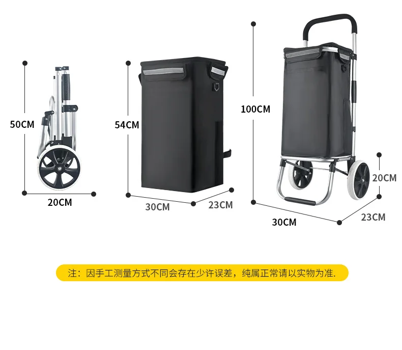 Foldable 2-wheel aluminum trolley canvas bag waterproof shopping cart bag