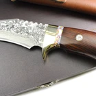 Leather Knife Damascus Folding Hunting Knife Leather Sheath Packing With Wood Box