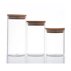 Eco-Friendly Food Grade BPA Free Food Airtight Canister Glass Storage Jar Bamboo Lid Airtight