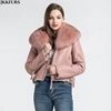 New Arrival Genuine Leather Jacket Real Fox Fur Collar Coat Women Winter Outwear