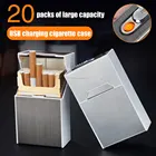 2-in-1 Cigarette Case Box Lighter for Smoking Flameless Aluminum Alloy USB Rechargeable Lighter Windproof Lighter