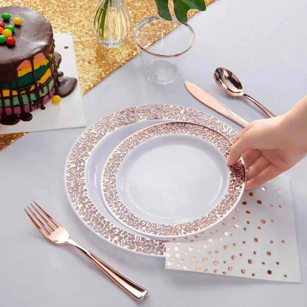 Elegant Laced Plastic Plates And Cutlery Sets Buy Fancy High End