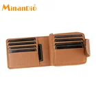 MINANDIO Customer Design Zipper Round Perforated Genuine Leather Men Luxury Wallet