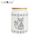 White Fox Dolomite 7.75" H Texture Kitchen Storage Jar Canister with Bamboo Lid
