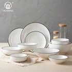 Hot dinnerware+sets tableware with color lines porcelain dinner plate dinnerware sets for home and hotel