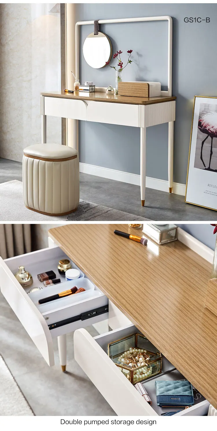 3 7 8 Drawers Wide Wooden Luxury Silver Desk Hair Make Up Mirror Chest Dresser Set For Bedroom