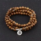 Tibetan Buddhist 108 Wood Beads Mala Multilayer Om Charm Bracelet For Women Men Jewelry