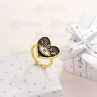 BAOYAN Rainbow Cubic Zirconia Evil Eye Love Heart Gold Enamel Wedding Rings