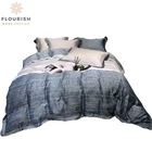 Flourish Luxury Brand Printed Stripe Winter Quilt Duverts Cover Bedding Set Bed 100% Cotton Bedsheets Bedding Sets