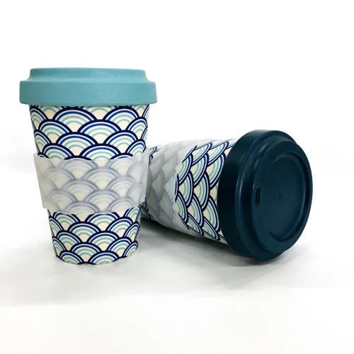 Silicone Lid and Grip Bamboo Fiber Reuzible Coffee Cup