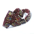 Religious Jewelry Gold Bead Square Wood Chip Icon Beaded Bracelet
