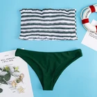 Custom Girls Ruffle Bikini Strapless Two Pieces Stripe Swimwear Bandeau Hot Sexy Seamless Swimsuit