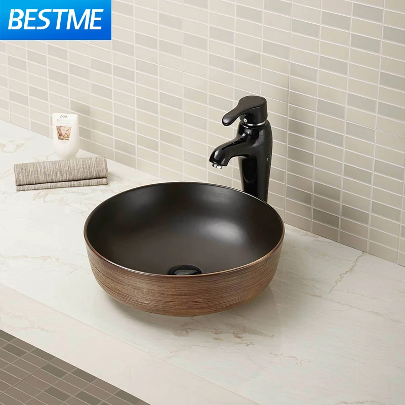 Above counter basin bathroom art sink Brown matt black ceramic hand wash basin