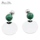 Retro Silver Alloy Plain Round Mirror Disc Acrylic Green Balls Geometric Earrings