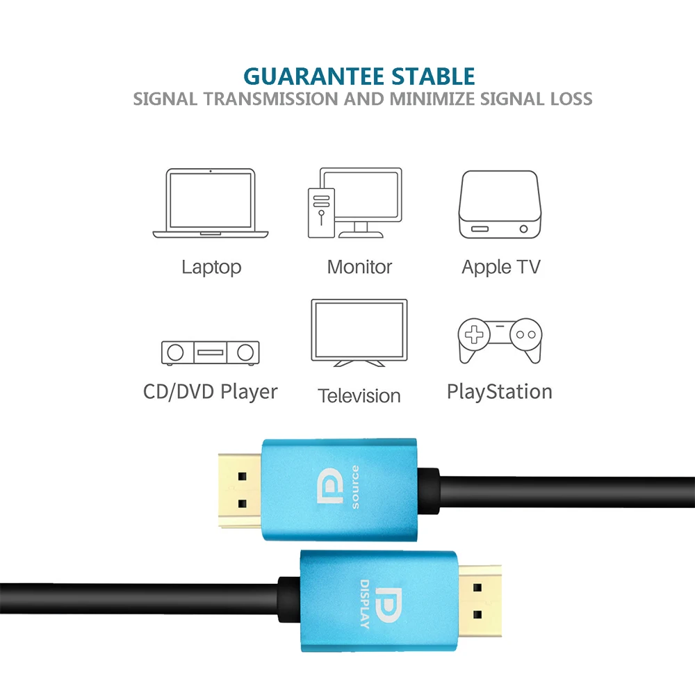 RISING SUN 1.8 Meters Gold Plated HDCP 2.2 3D 8K Resolution DisplayPort DP 1.4 to DP Cable - ANKUX.COM