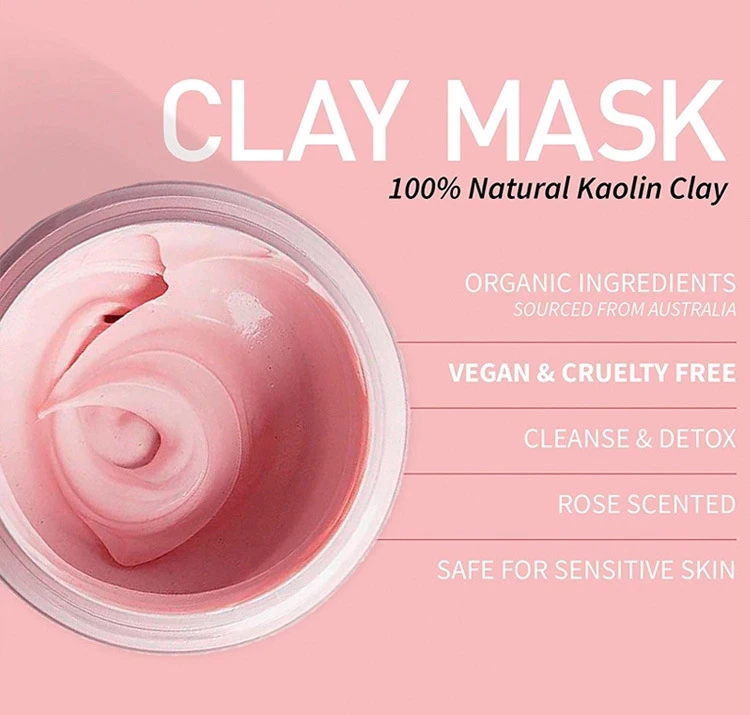 pink clay facial mask private label instantly brighten and po