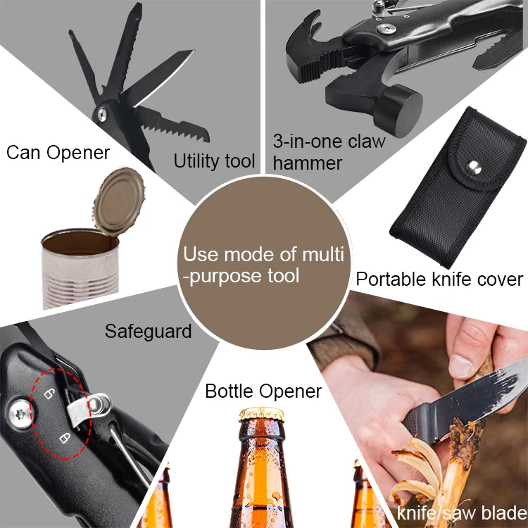promotion black stainless steel multi function tool hammer with