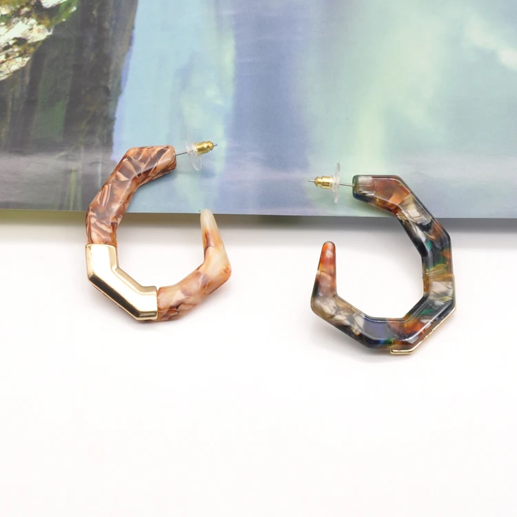 2020 2021 polygonal shape vintage colorful acetate hoop earrings