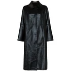 Leather Coat Faux Fur Coat Winter Trendy Women Black Fur Collar Button Placket Long Faux Leather Coat