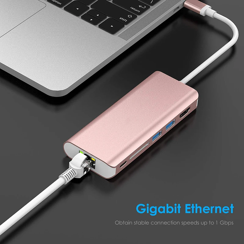 Factory Supply 4K*2K HD-MI 1000M LAN SD USB3.0 Ports Type-C Hub For MacBook Pro MacBook 12 - ANKUX.COM