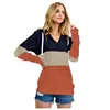 Wholesale Zip Front Drawstring Long Sleeve Colorblock Women Pullover Hoodies