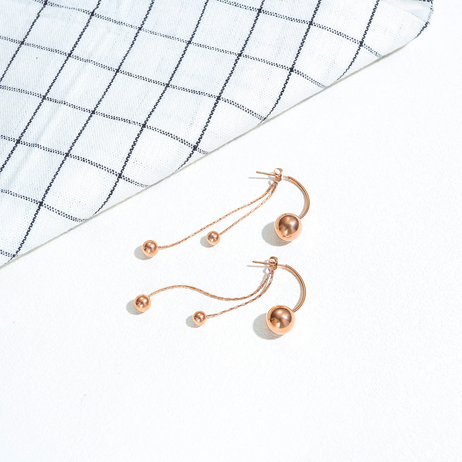 2020 korean jewelry earrings women stainless steel rose gold ball tassel earrings