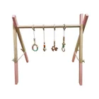 Wholesales Baby Wood Gym with 3 Wooden Hanging Toys Baby Teethers Foldable Gym Frame Wood Activity Gym Bar Gift