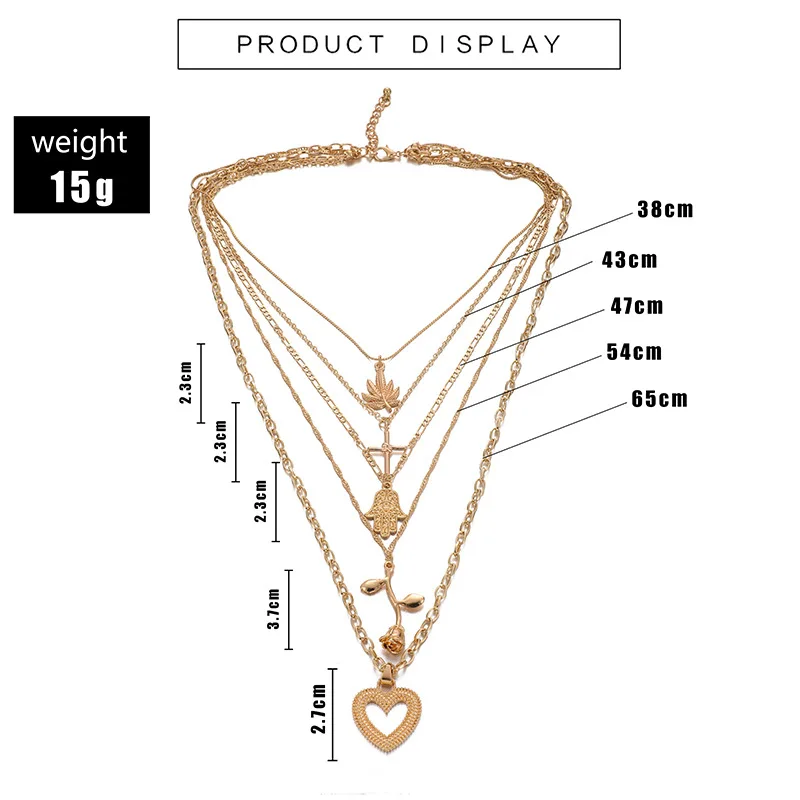 Fashion gold Layered Cross Heart Flower Necklace For Women Wholesale N99034
