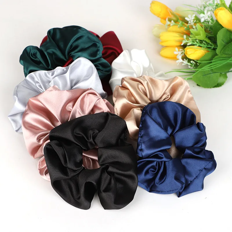 Amazon Hot Sale Solid Color Big Size Satin Slik Scrunchies