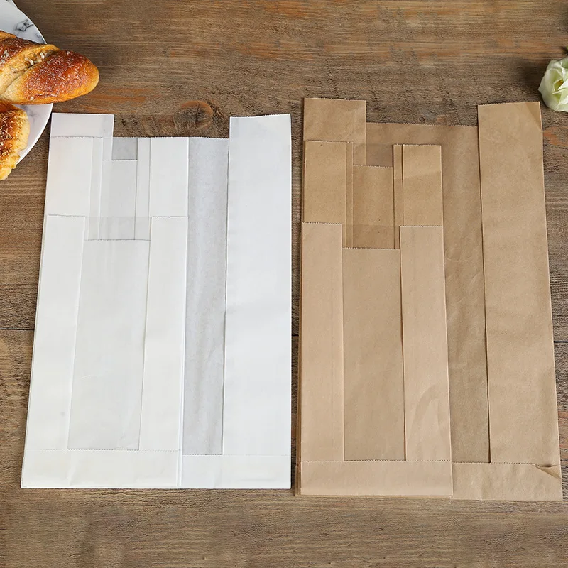 Bread Baking Food Bag Kraft Paper Square Bottom Packaging Bag Customized with Window