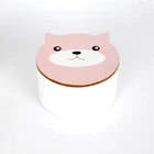 Wood Mdf Wooden Storage Box Round Mdf Wood Cute Pink Dog Jewelry Boxes Storage Cases With Inner Mirror
