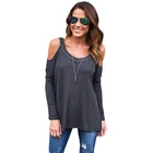 Fashion Casual Style Black Long Sleeve Relaxed Fit Cold Shoulder Top For Women