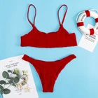 OEM Red Swimsuit Wholesale Bikini Women Shirred Solid Color Sling Bikini Women Bathing Suit