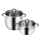 2019 kitchen utensil cooking pots best 2pcs induction straight shape glass lid stainless steel cookware cook ware set