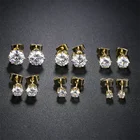 Korean Gold Solid Cubic Zirconia Small 6 Pair Stud Earrings Set for Women