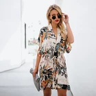 cross-border fashion spring dresses floral printed V-neck summer women casual dress