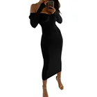 Lady Maxi Dress Long Sleeve Slim Sweater dresses Women Casual Pure Long Tunic Bodycon Dress plus size