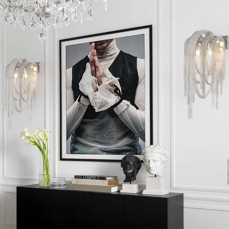 Modern creative aluminum Hanging chain wall led light  LED G9 gold silver Hotel Bedroom wall lamp