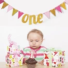 happy Baby First Birthday Blue Pink Chair Banner ONE Year 1st Birthday Party Decoration Boy Girl