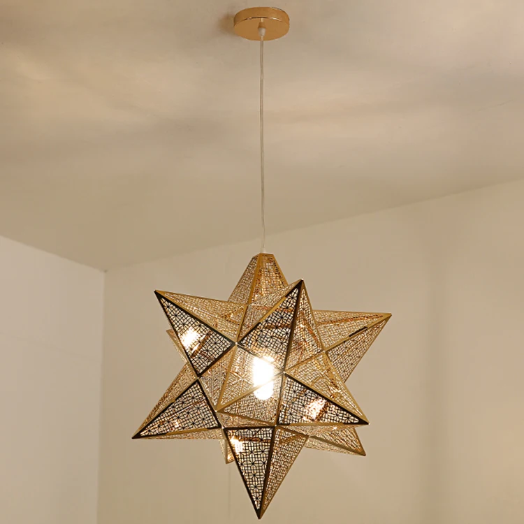 Factory price modern web etched decorative stainless steel pendant light led Pentagram pendant light led star shaped chandelier