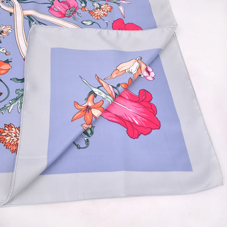 Top Quality Fashion Simple Style FENNYSUN 130*130cm Big Square Machine Printing Silk Retro Decorated Scarves Hand Rolled